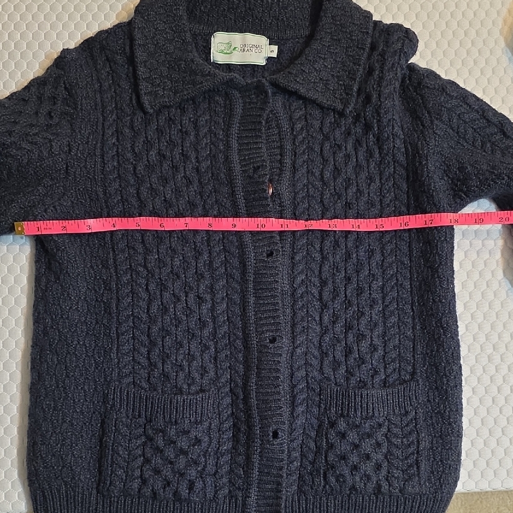 Women's Original Aran Merino Wool Navy Cable Knit Cardigan S - Picture 6 of 8